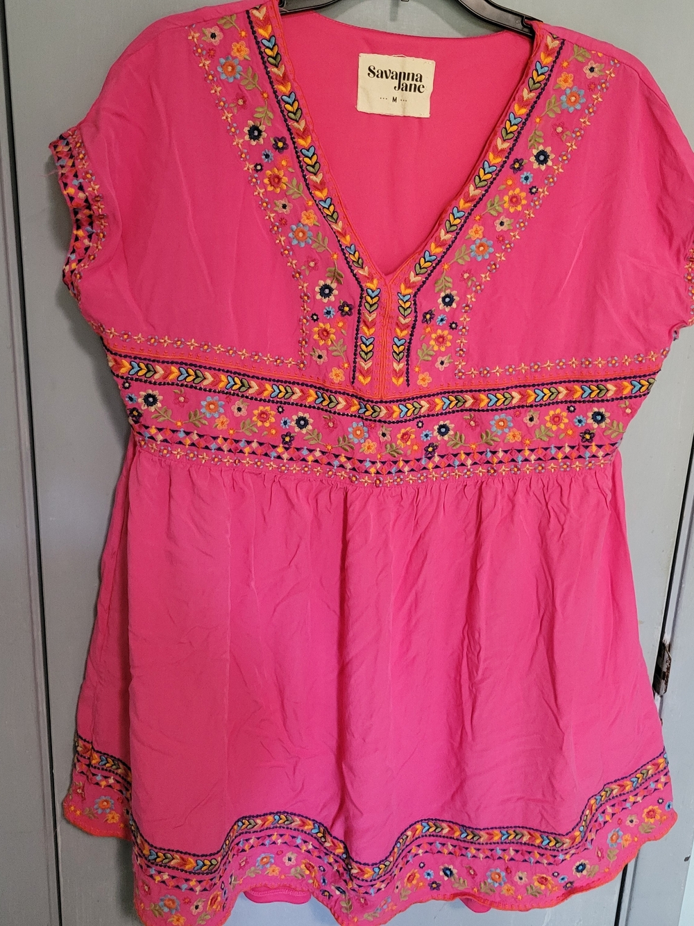 Savanna Jane Hot Pink Women's Short Dress Sz Medium Embroidered Short Length